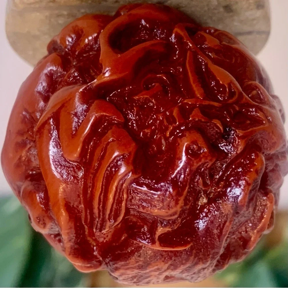 Red Faux Amber Carved Chinese Zodiac Ball 12 Animals Horse Rat Monkey Ram 1.8